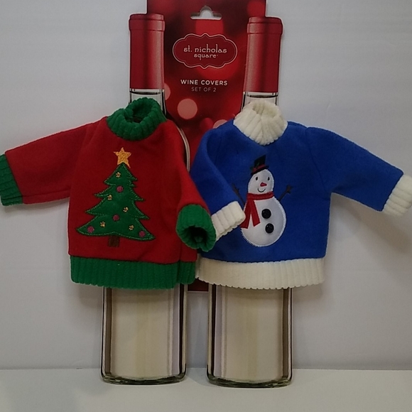 Wine Bottle Cover Ugly Christmas Sweaters Set of 2 Gift Bags Cloth Holiday - Picture 2 of 3